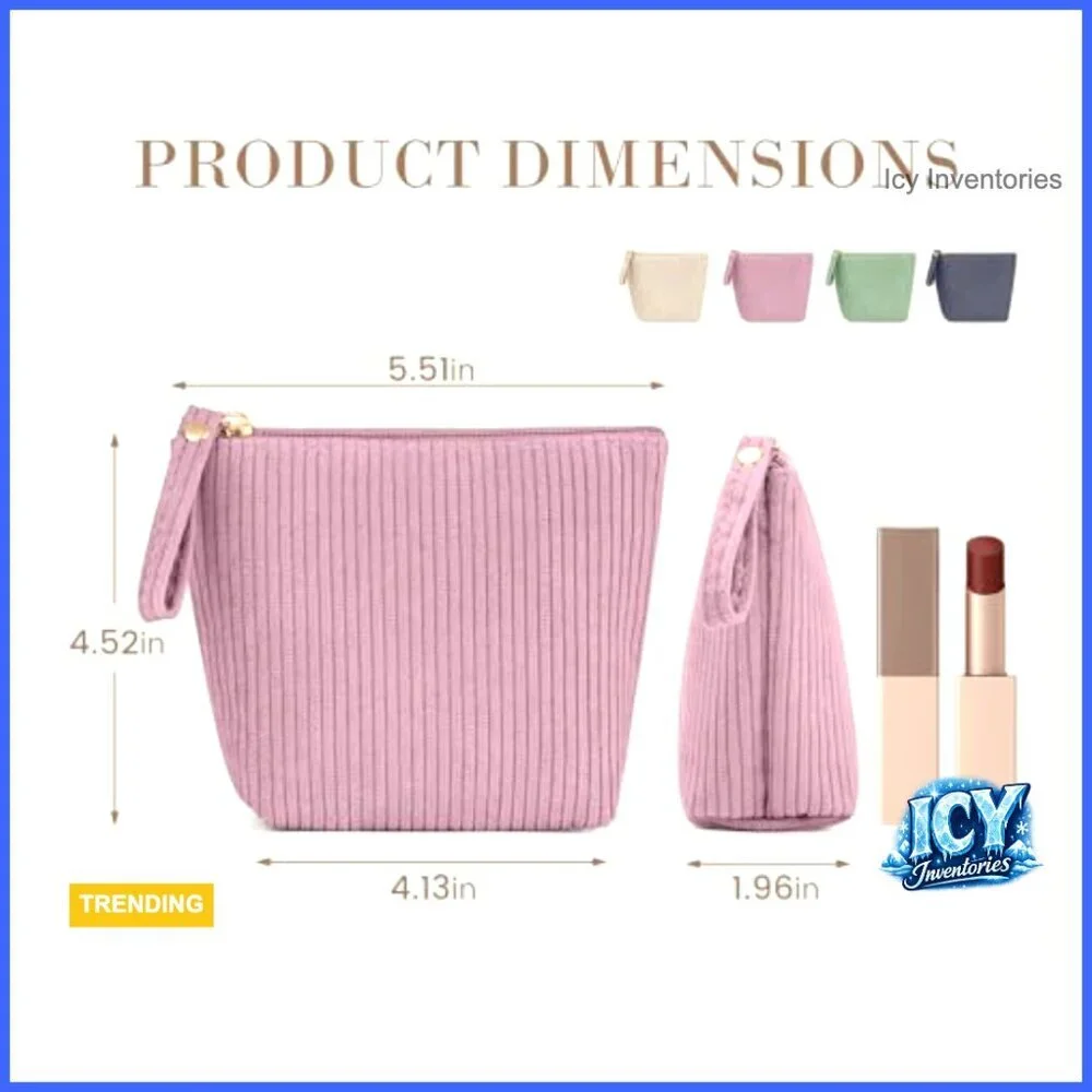 Corduroy Mini Makeup Bag with Slip-in Pockets Travel Purse Essential